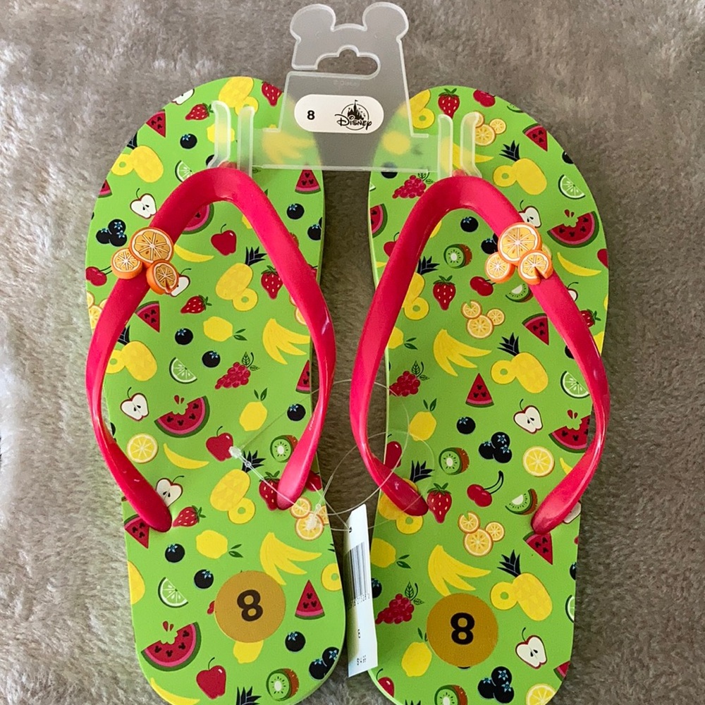Disney fruit flip flops NWT